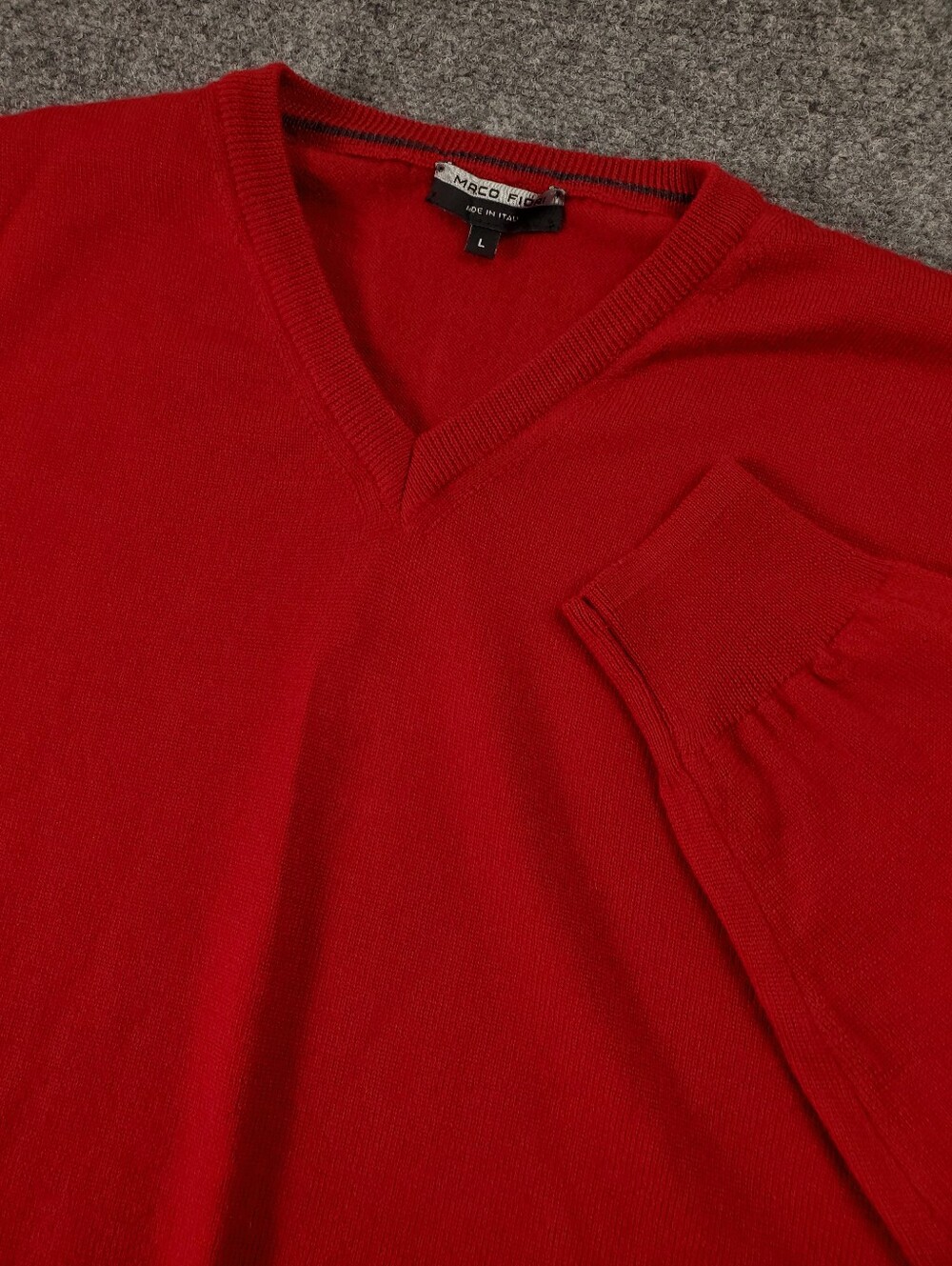 Marco Fiori Extrafine Merino Wool V Neck Sweater Large Red Lightweight Italy